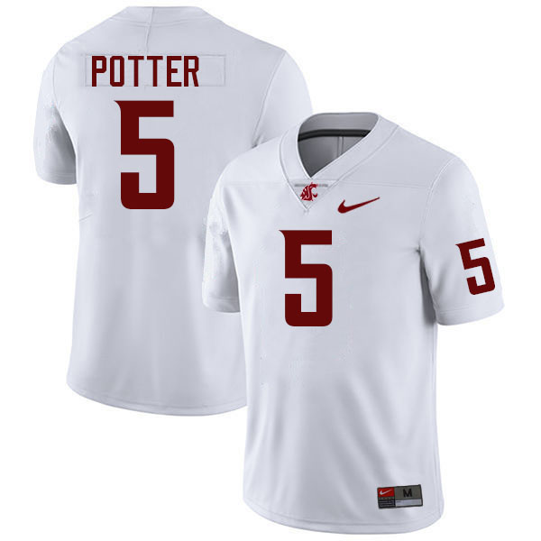 Men #5 Jaxon Potter Washington State Cougars College Football Jerseys Stitched-White